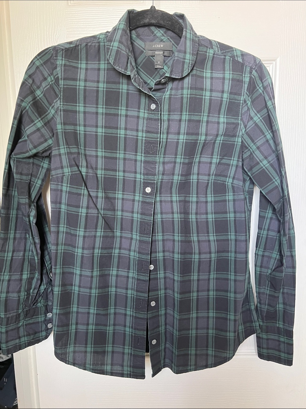 J. Crew Women’s Black and Green Plaid Button-Down Shirt